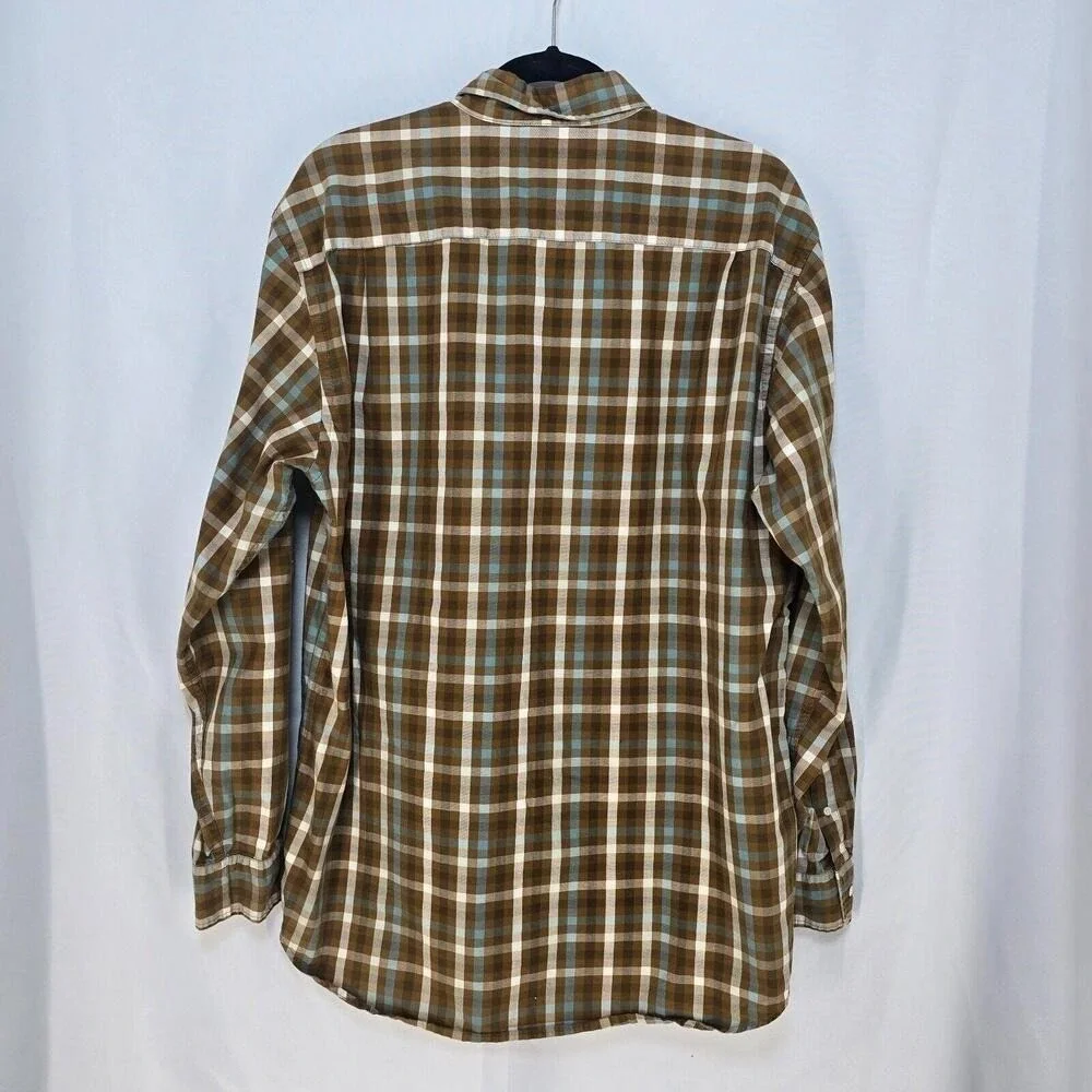 J.‎ Crew Mens L Tall Plaid Button Down Shirt Brown Blue White Cotton Long Sleeve